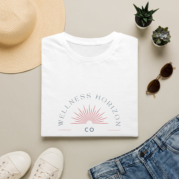 Wellness Horizon T-Shirt — Minimal Sunburst Logo Tee